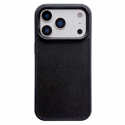 For iPhone 17 Pro Case Textured Genuine Cow Leather + PC + TPU Protective Cover