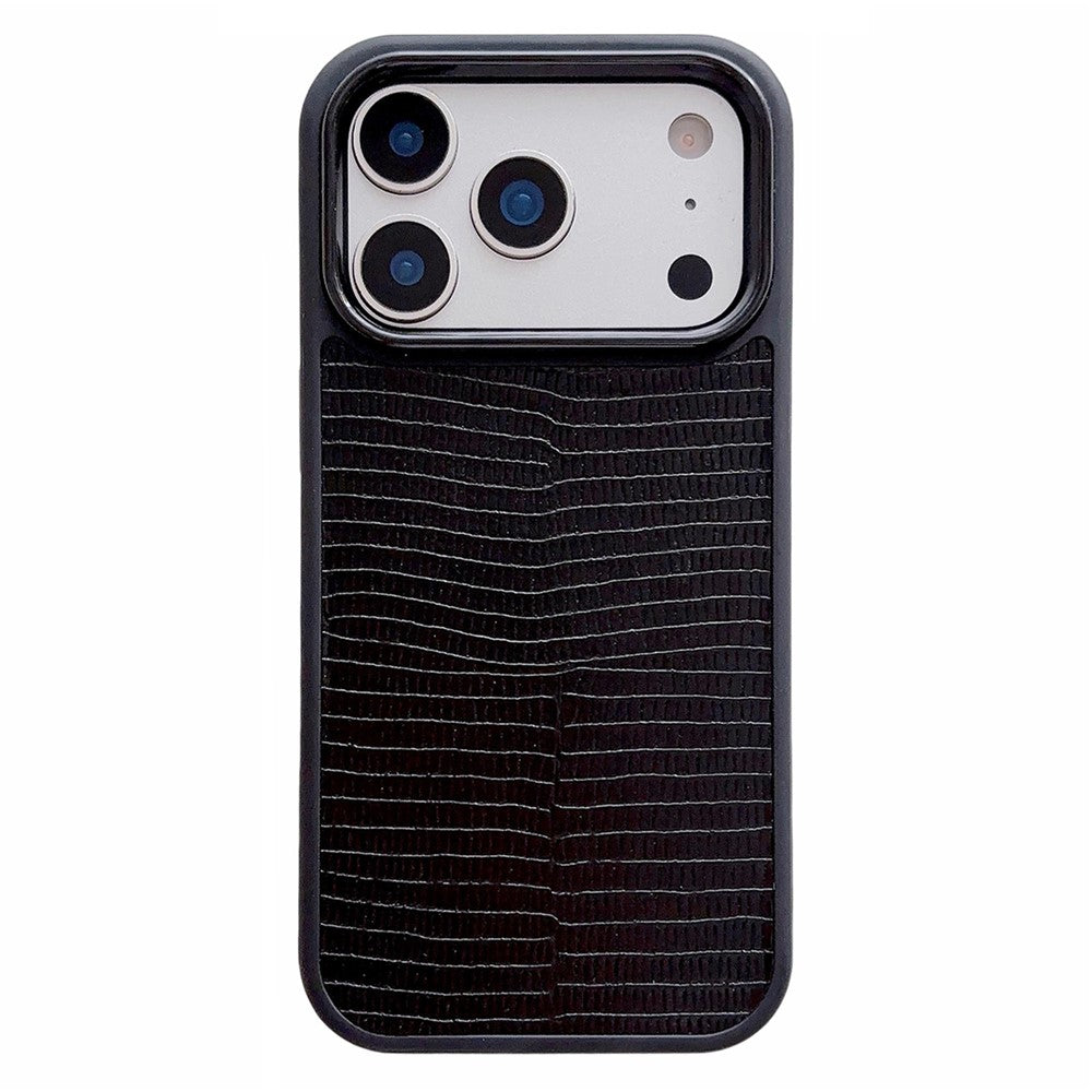 For iPhone 17 Pro Case Textured Genuine Cow Leather + PC + TPU Protective Cover