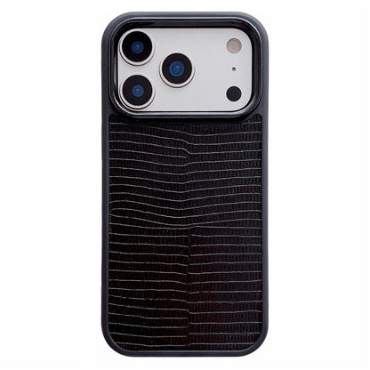 For iPhone 17 Pro Case Textured Genuine Cow Leather + PC + TPU Protective Cover