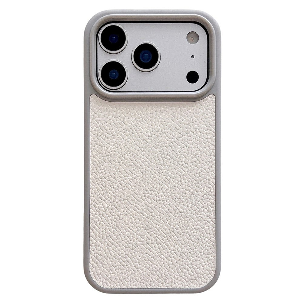 For iPhone 17 Pro Case Textured Genuine Cow Leather + PC + TPU Protective Cover