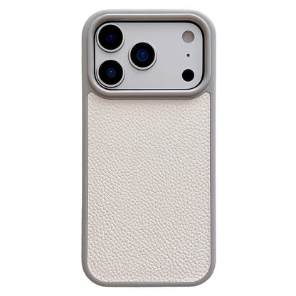 For iPhone 17 Pro Case Textured Genuine Cow Leather + PC + TPU Protective Cover