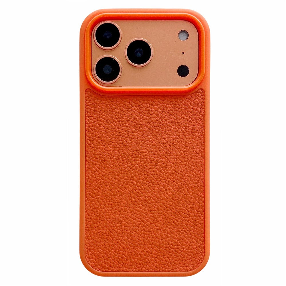 For iPhone 17 Pro Max Case Textured Genuine Cow Leather + PC + TPU Protective Cover