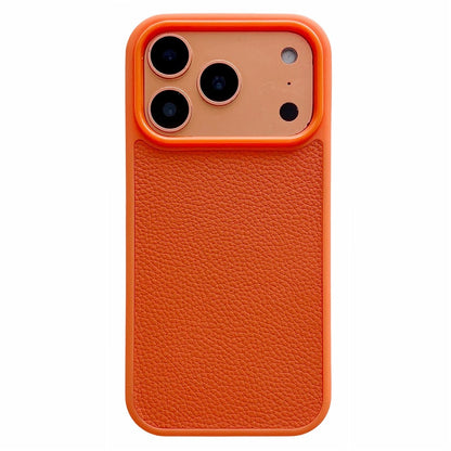 For iPhone 17 Pro Max Case Textured Genuine Cow Leather + PC + TPU Protective Cover