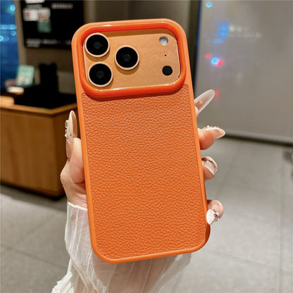 For iPhone 17 Pro Max Case Textured Genuine Cow Leather + PC + TPU Protective Cover