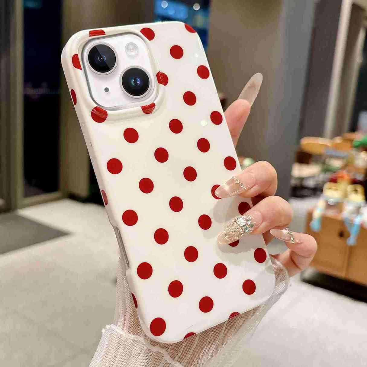 For iPhone 14 Plus / iPhone 15 Plus Case Retro Polka Dot IMD TPU Full Coverage Phone Protective Cover