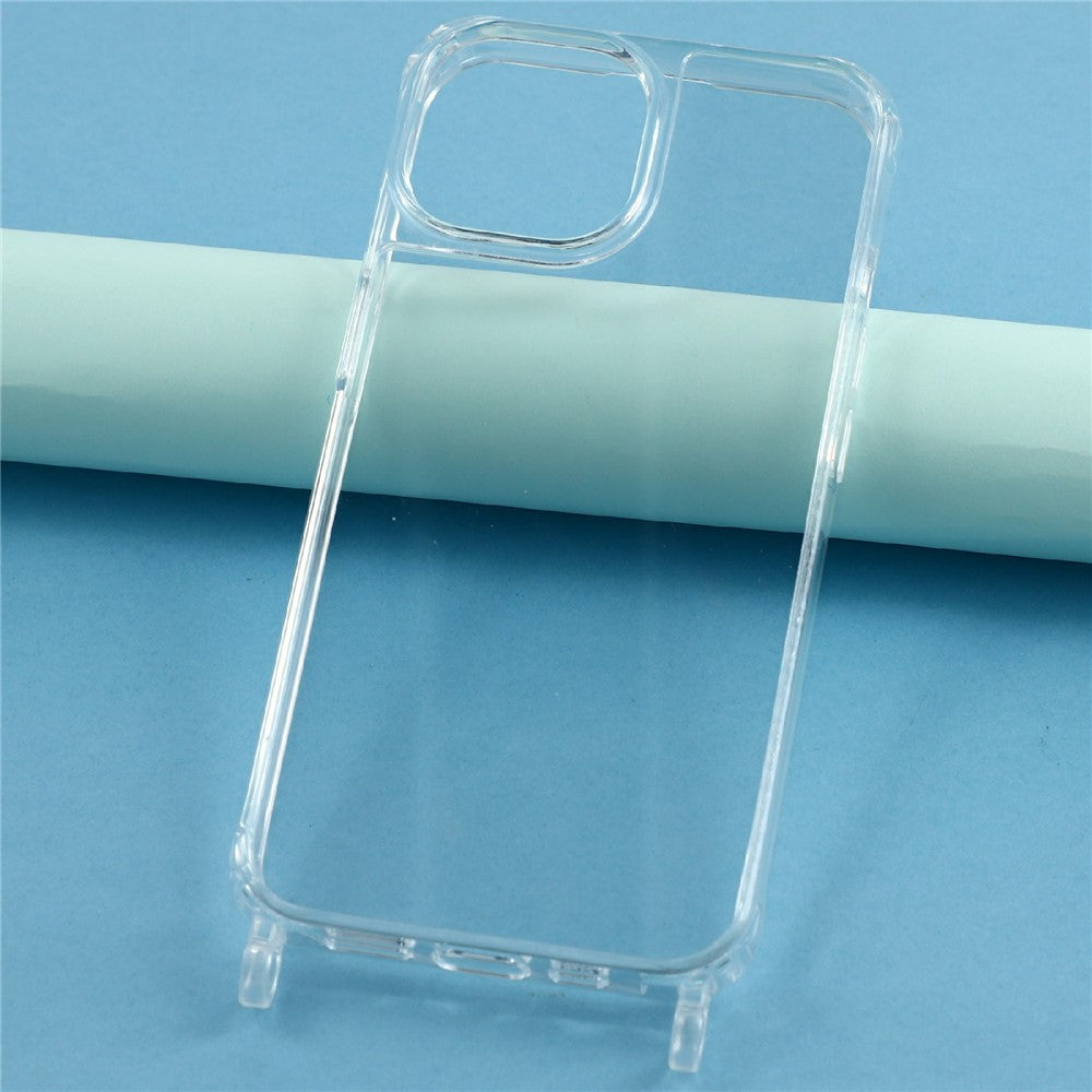 For iPhone 14 Plus Case PC+TPU 1.5mm Clear Phone Cover with Lanyard Holes