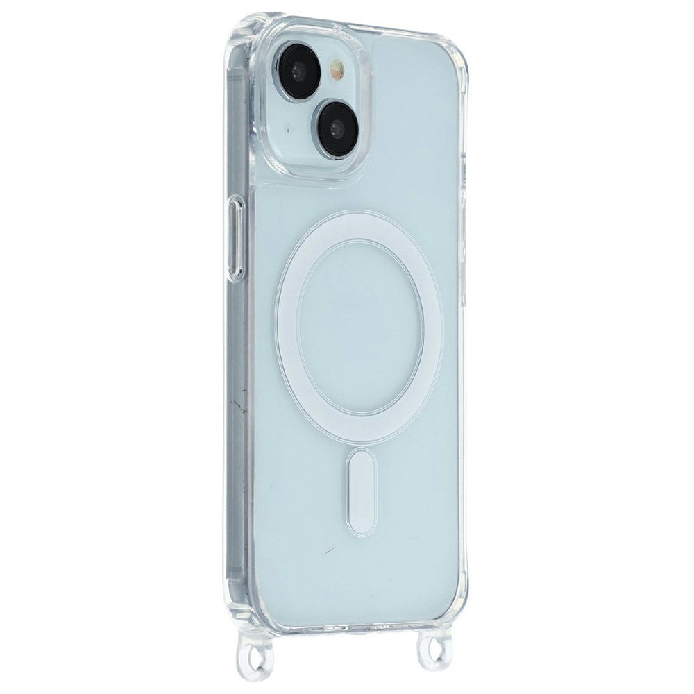 For iPhone 14 Case Compatible with MagSafe TPU+PC 1.5mm Clear Phone Cover with Lanyard Holes