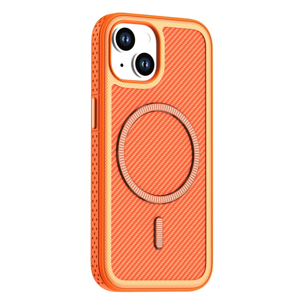 For iPhone 14  /  13 Magnetic Case Carbon Fiber Texture PC + TPU Phone Cover with Independent Button