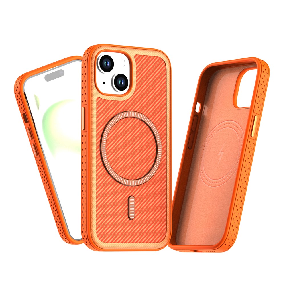 For iPhone 14  /  13 Magnetic Case Carbon Fiber Texture PC + TPU Phone Cover with Independent Button