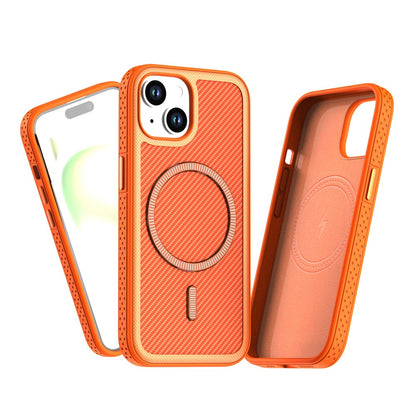 For iPhone 14  /  13 Magnetic Case Carbon Fiber Texture PC + TPU Phone Cover with Independent Button