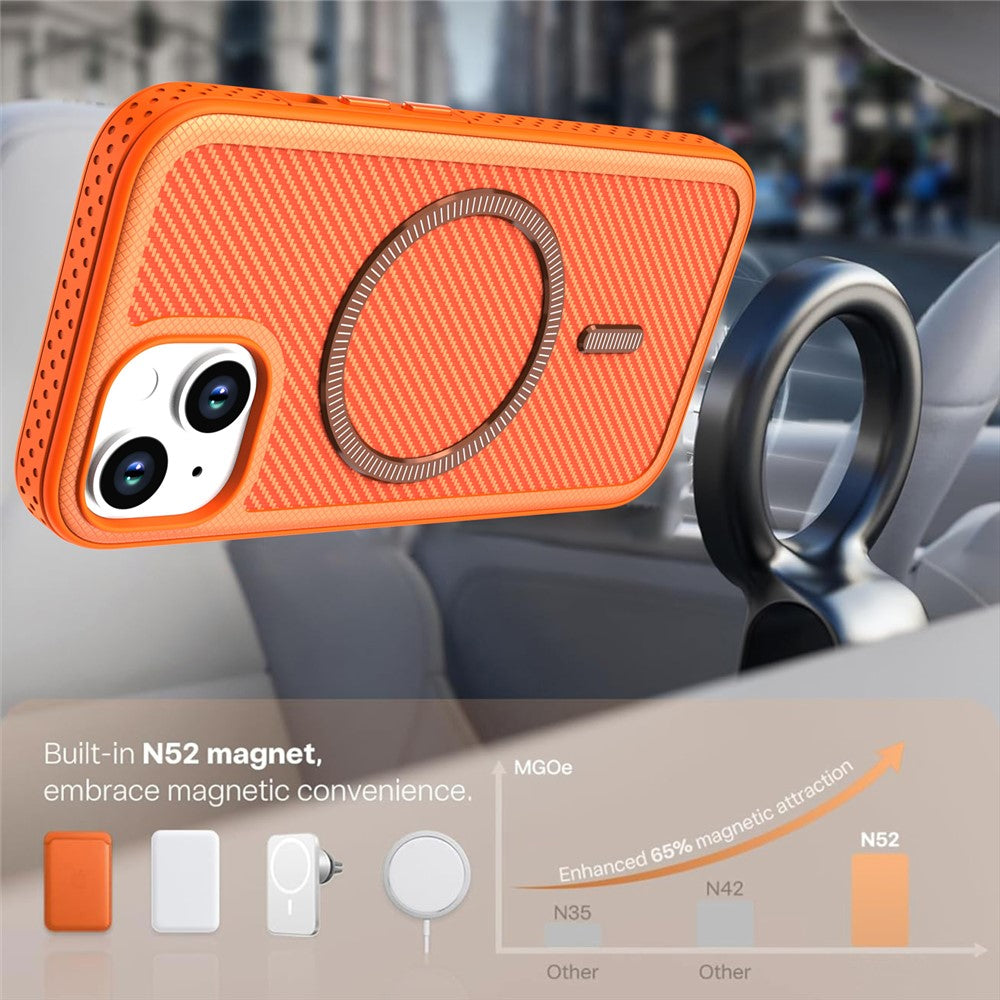 For iPhone 14  /  13 Magnetic Case Carbon Fiber Texture PC + TPU Phone Cover with Independent Button