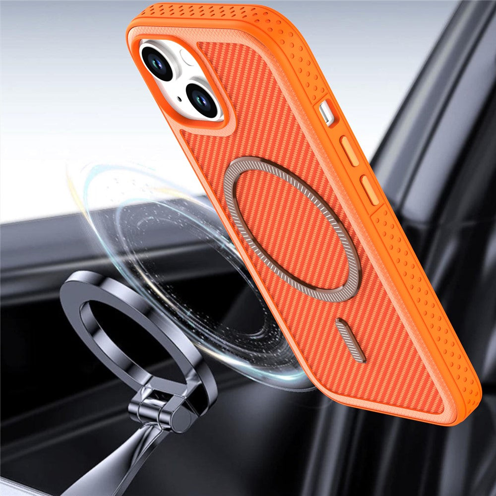 For iPhone 14  /  13 Magnetic Case Carbon Fiber Texture PC + TPU Phone Cover with Independent Button