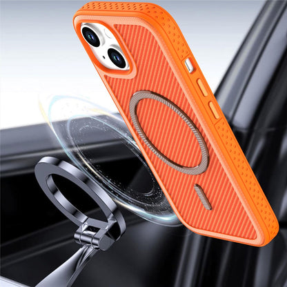 For iPhone 14  /  13 Magnetic Case Carbon Fiber Texture PC + TPU Phone Cover with Independent Button
