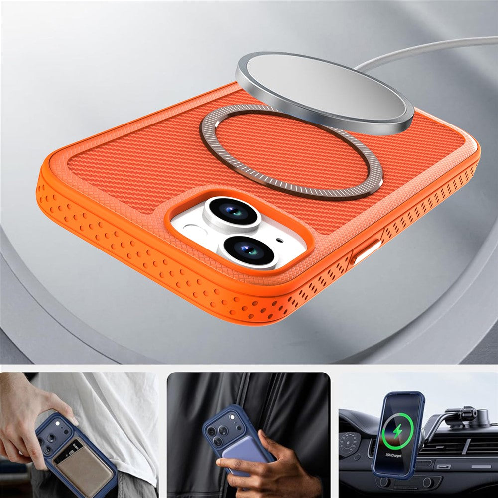 For iPhone 14  /  13 Magnetic Case Carbon Fiber Texture PC + TPU Phone Cover with Independent Button