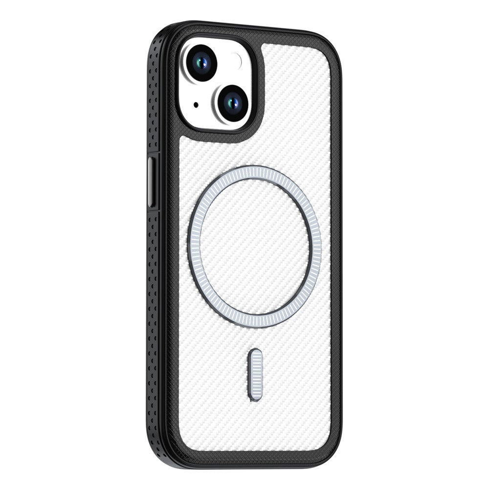 For iPhone 14  /  13 Magnetic Case Carbon Fiber Texture PC + TPU Phone Cover with Independent Button