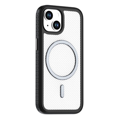 For iPhone 14  /  13 Magnetic Case Carbon Fiber Texture PC + TPU Phone Cover with Independent Button