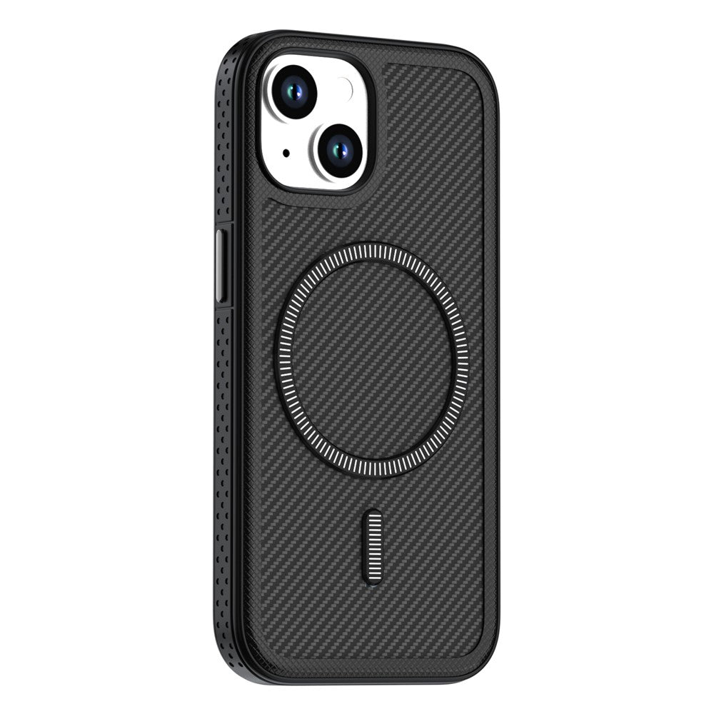 For iPhone 14  /  13 Magnetic Case Carbon Fiber Texture PC + TPU Phone Cover with Independent Button