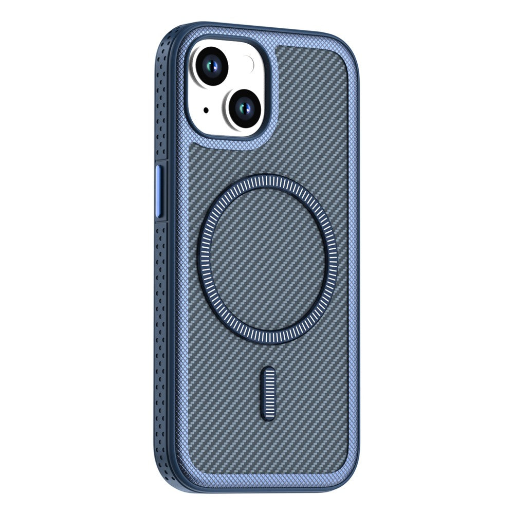For iPhone 14  /  13 Magnetic Case Carbon Fiber Texture PC + TPU Phone Cover with Independent Button