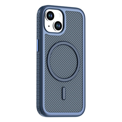For iPhone 14  /  13 Magnetic Case Carbon Fiber Texture PC + TPU Phone Cover with Independent Button