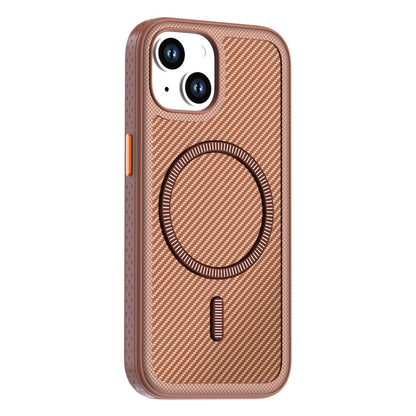 For iPhone 14  /  13 Magnetic Case Carbon Fiber Texture PC + TPU Phone Cover with Independent Button