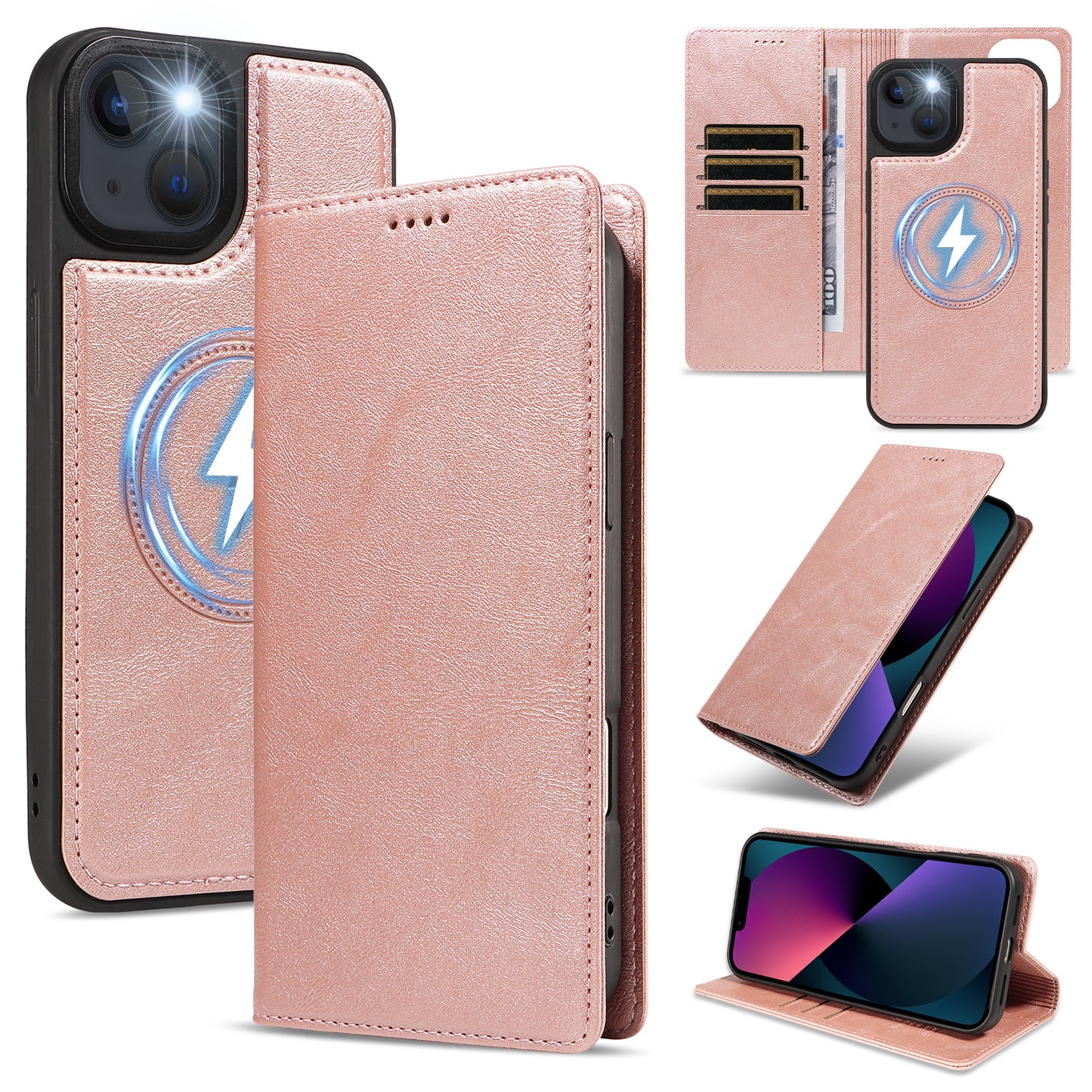 For iPhone 14 / iPhone 13 Magnetic Case Detachable 2 in 1 Leather Wallet Phone Cover