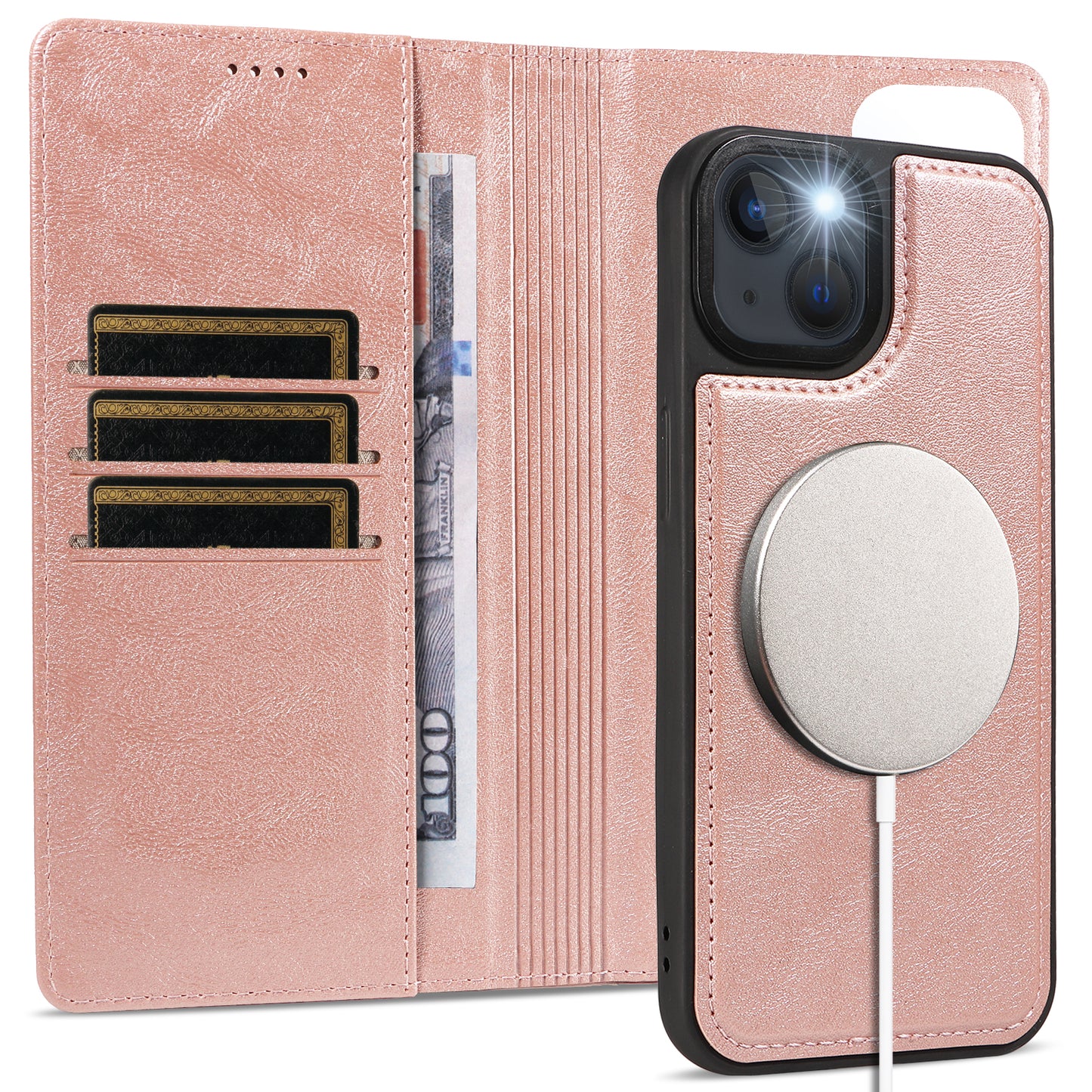 For iPhone 14 / iPhone 13 Magnetic Case Detachable 2 in 1 Leather Wallet Phone Cover