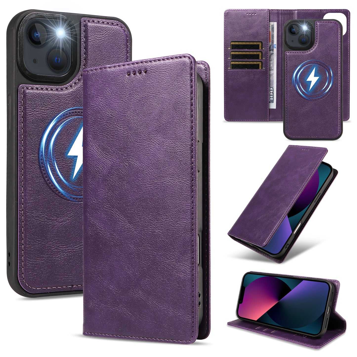 For iPhone 14 / iPhone 13 Magnetic Case Detachable 2 in 1 Leather Wallet Phone Cover