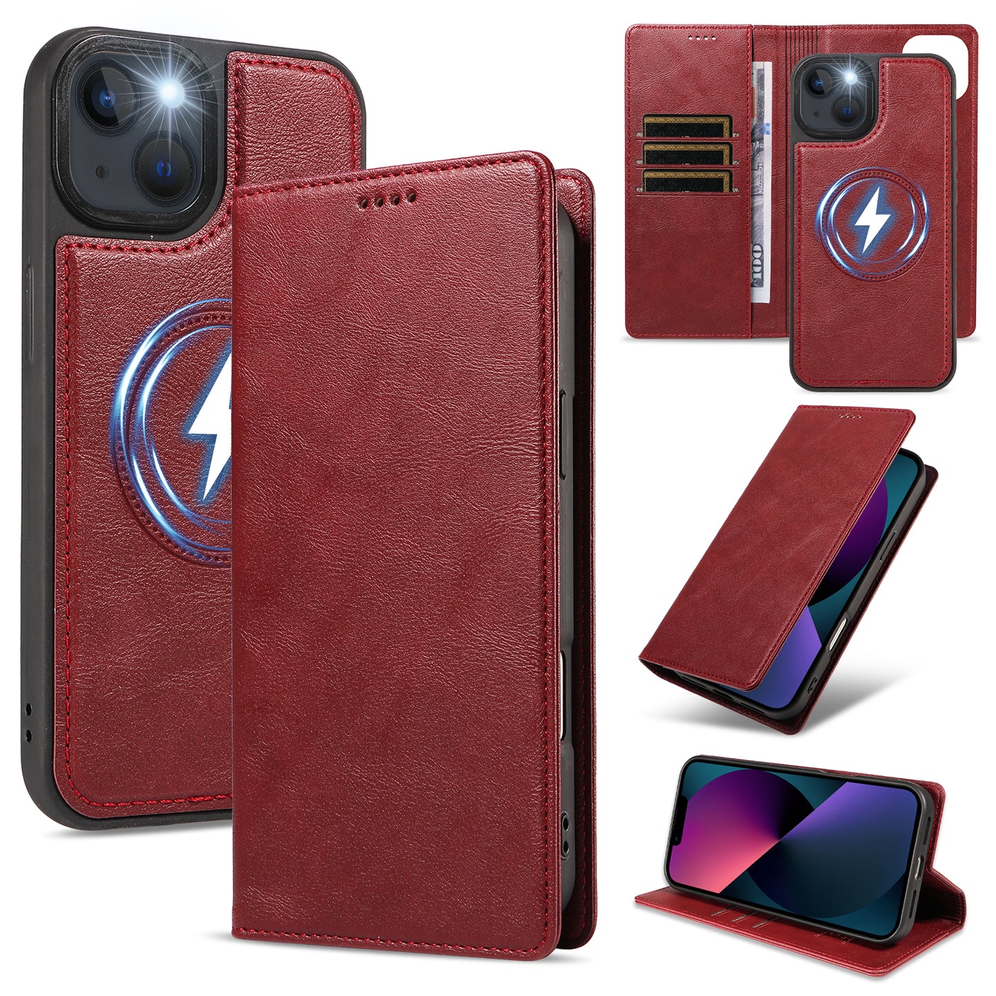 For iPhone 14 / iPhone 13 Magnetic Case Detachable 2 in 1 Leather Wallet Phone Cover