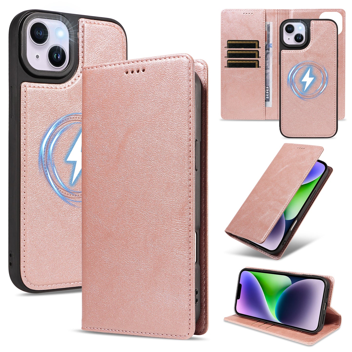 For iPhone 14 Plus Magnetic Case Detachable 2 in 1 Leather Wallet Phone Cover
