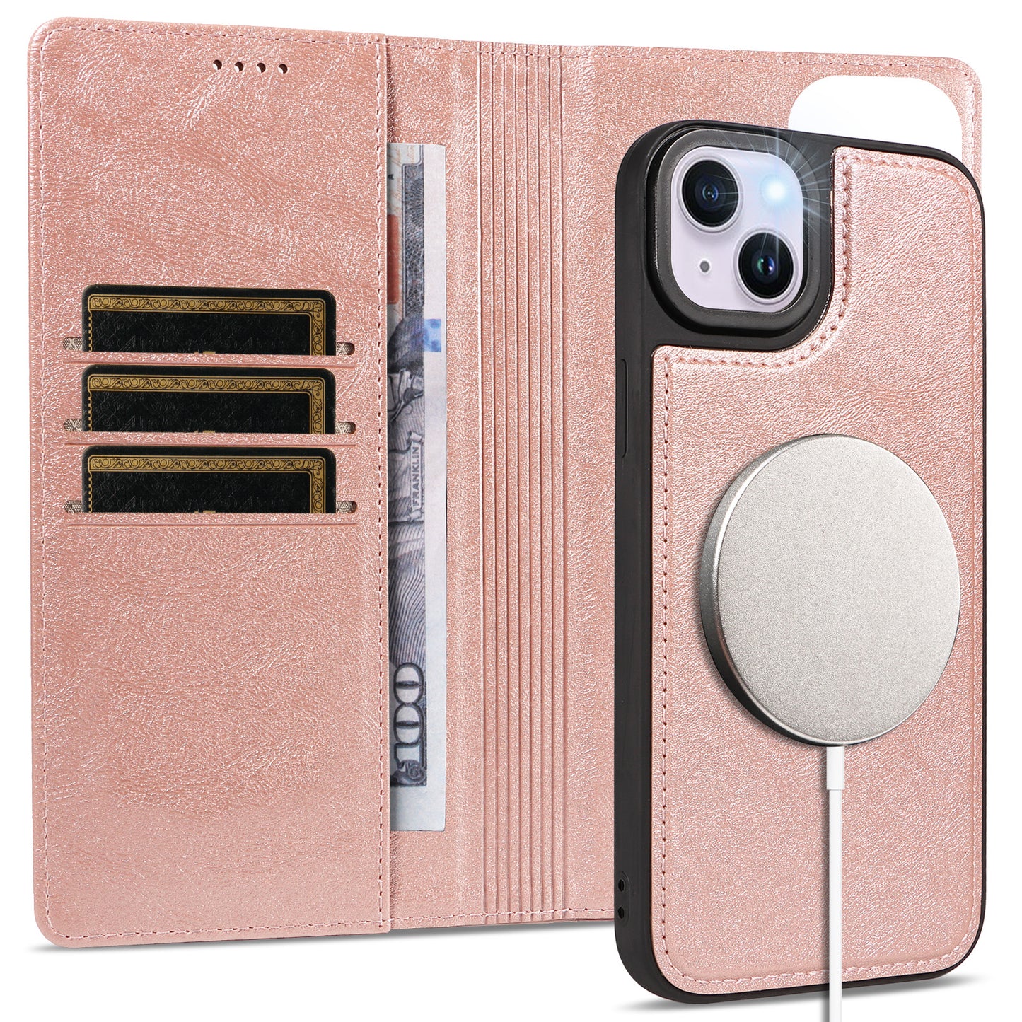 For iPhone 14 Plus Magnetic Case Detachable 2 in 1 Leather Wallet Phone Cover