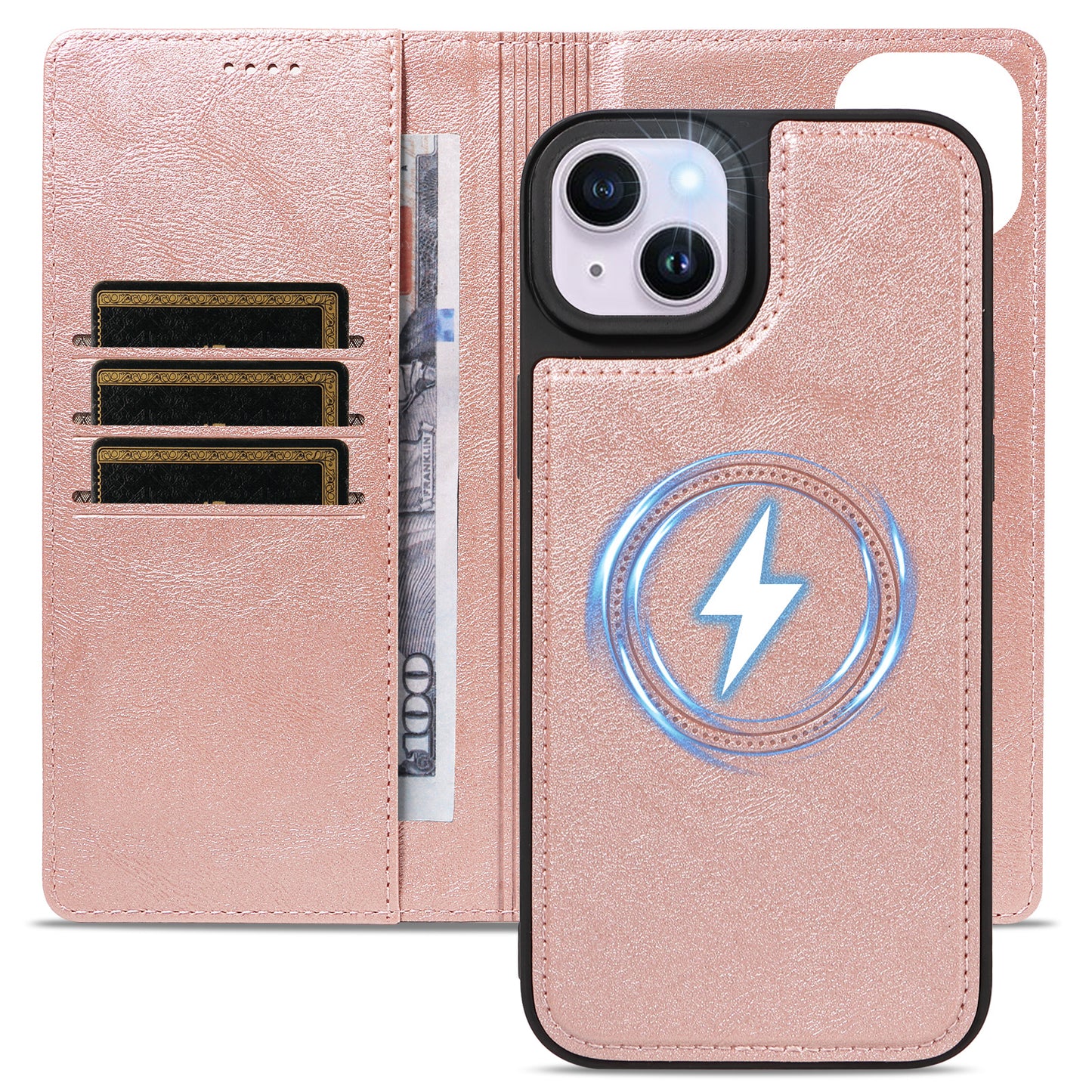 For iPhone 14 Plus Magnetic Case Detachable 2 in 1 Leather Wallet Phone Cover
