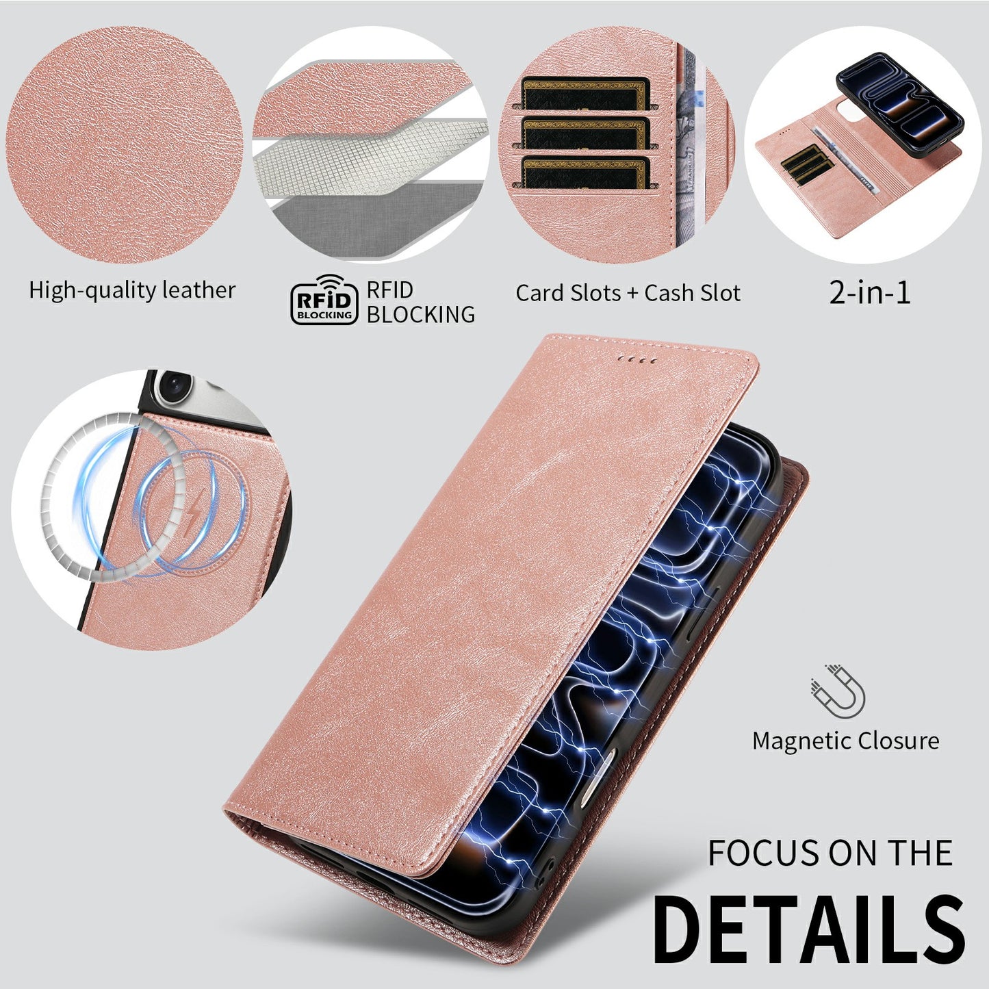 For iPhone 14 Plus Magnetic Case Detachable 2 in 1 Leather Wallet Phone Cover