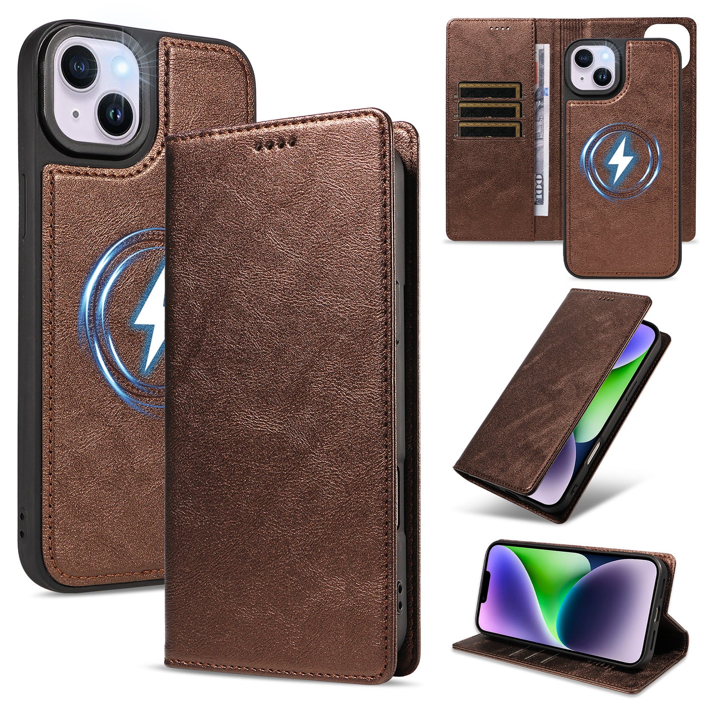 For iPhone 14 Plus Magnetic Case Detachable 2 in 1 Leather Wallet Phone Cover