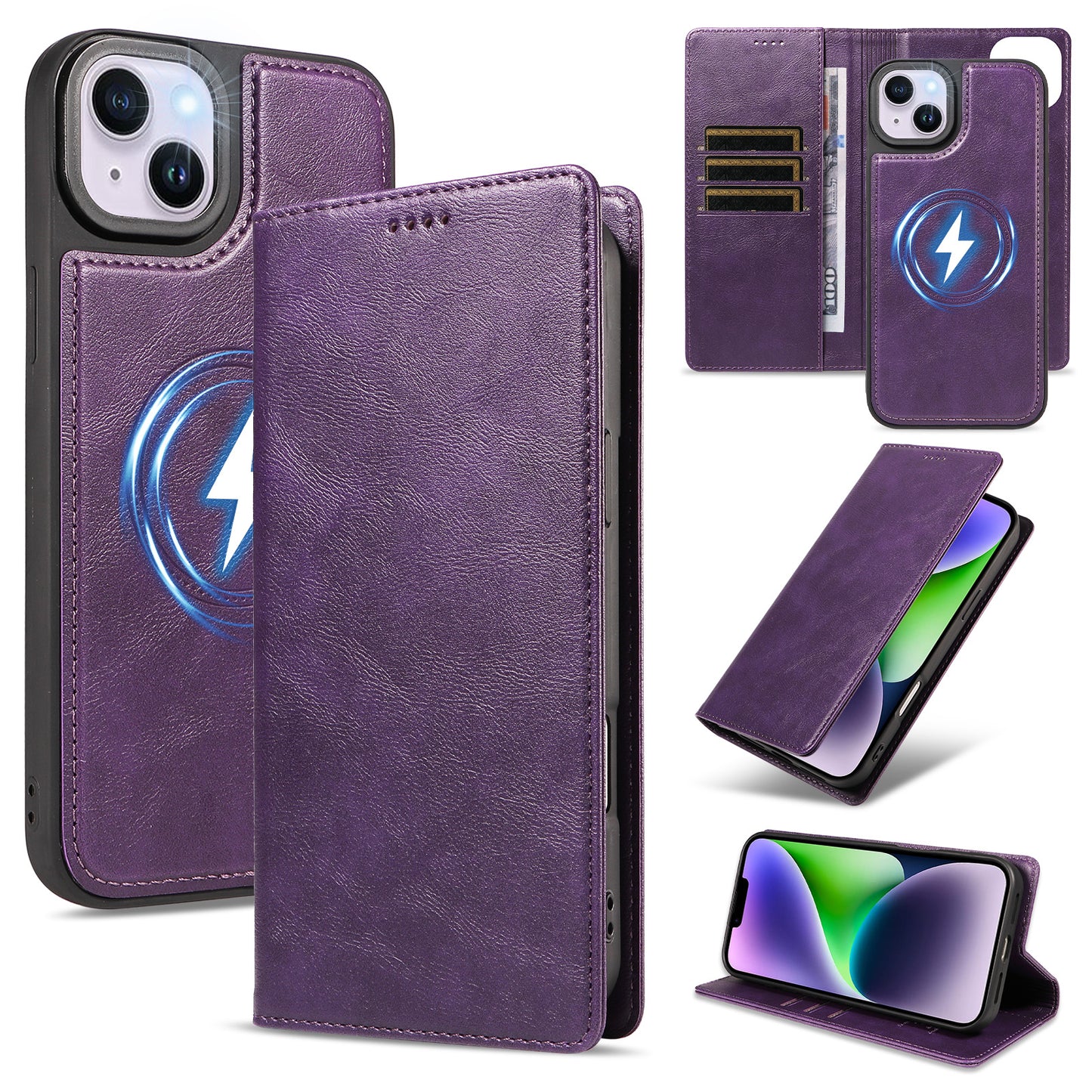 For iPhone 14 Plus Magnetic Case Detachable 2 in 1 Leather Wallet Phone Cover