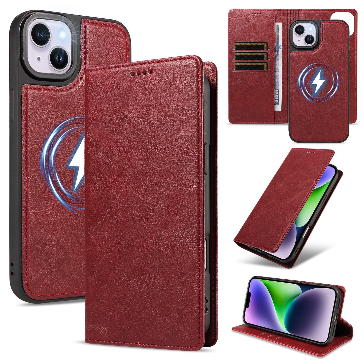 For iPhone 14 Plus Magnetic Case Detachable 2 in 1 Leather Wallet Phone Cover