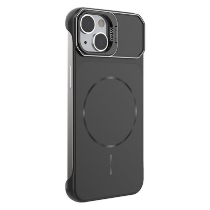 For iPhone 14 Magnetic Case Lens Frame Kickstand Matte PC Frameless Phone Cover