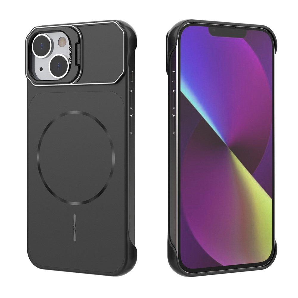 For iPhone 14 Magnetic Case Lens Frame Kickstand Matte PC Frameless Phone Cover
