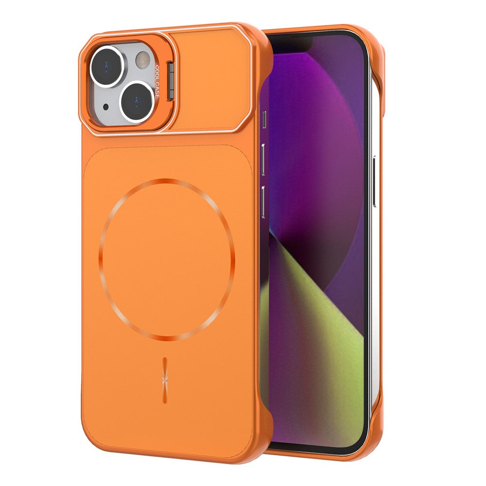 For iPhone 14 Magnetic Case Lens Frame Kickstand Matte PC Frameless Phone Cover