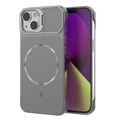 For iPhone 14 Magnetic Case Lens Frame Kickstand Matte PC Frameless Phone Cover