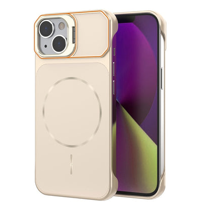 For iPhone 14 Magnetic Case Lens Frame Kickstand Matte PC Frameless Phone Cover