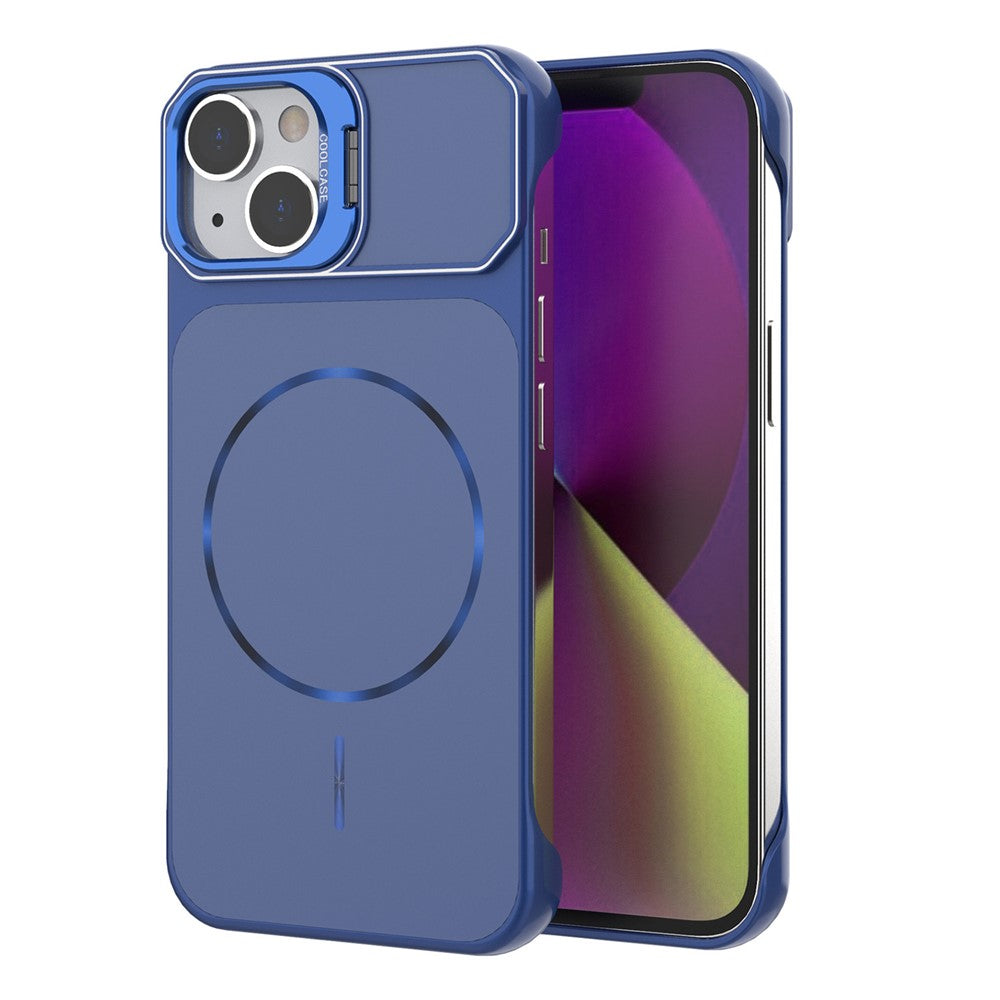 For iPhone 14 Magnetic Case Lens Frame Kickstand Matte PC Frameless Phone Cover