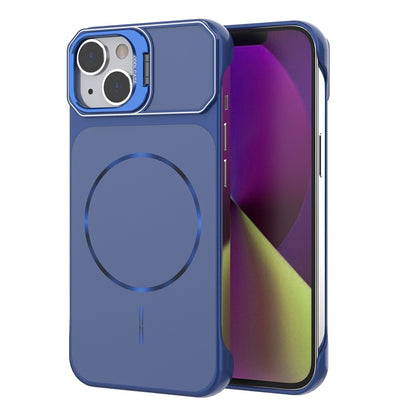 For iPhone 14 Magnetic Case Lens Frame Kickstand Matte PC Frameless Phone Cover