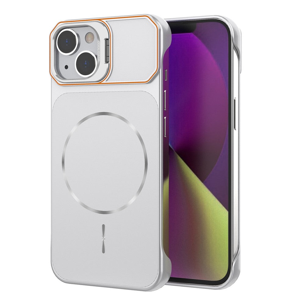 For iPhone 14 Magnetic Case Lens Frame Kickstand Matte PC Frameless Phone Cover