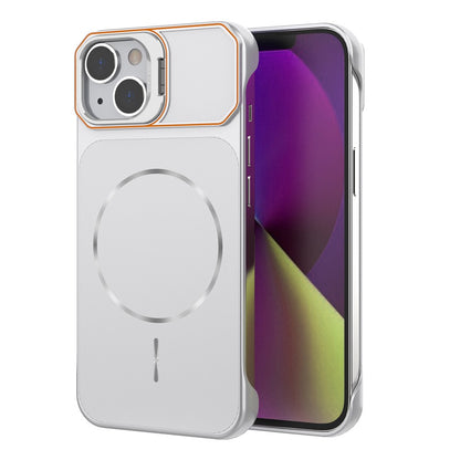 For iPhone 14 Magnetic Case Lens Frame Kickstand Matte PC Frameless Phone Cover