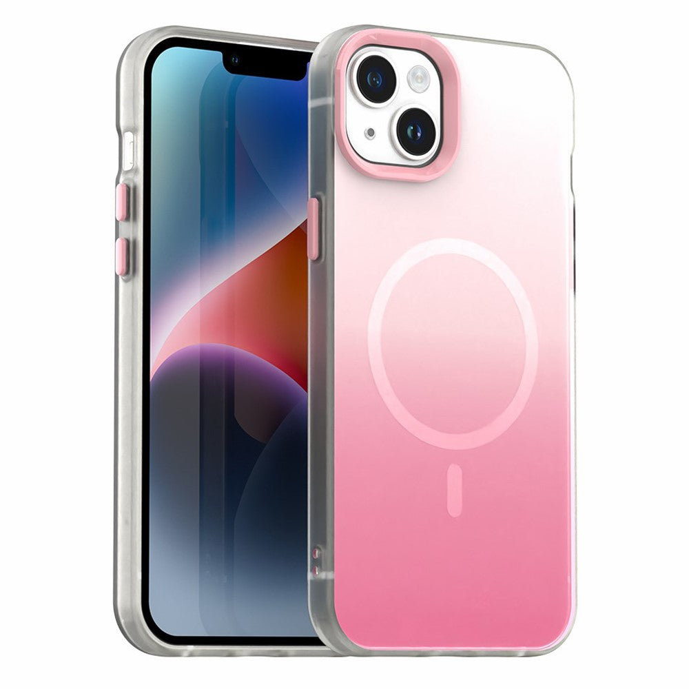 For iPhone 14 Magnetic Case Gradient TPU + PET + PC IMD Shockproof Phone Cover - Green
