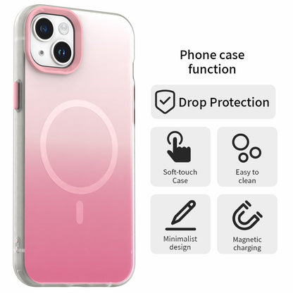 For iPhone 14 Magnetic Case Gradient TPU + PET + PC IMD Shockproof Phone Cover - Green