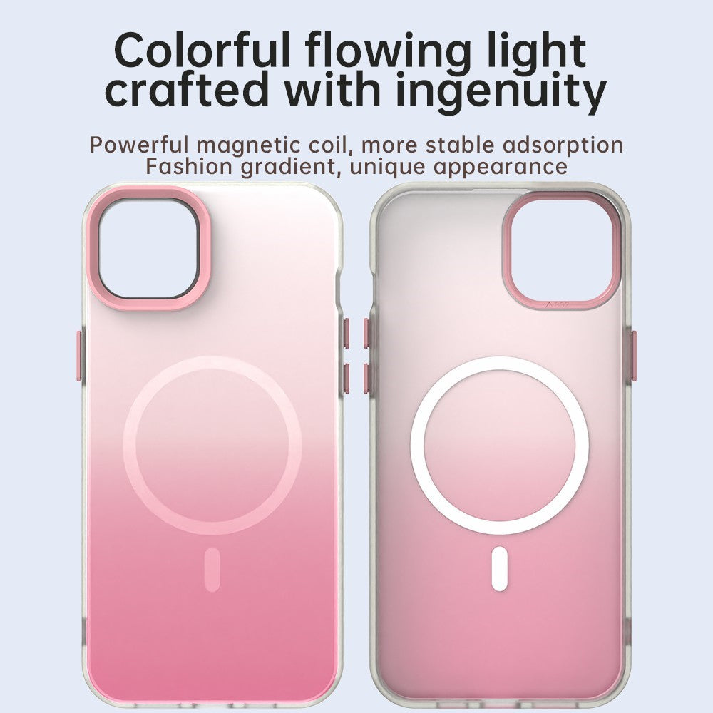 For iPhone 14 Magnetic Case Gradient TPU + PET + PC IMD Shockproof Phone Cover - Green