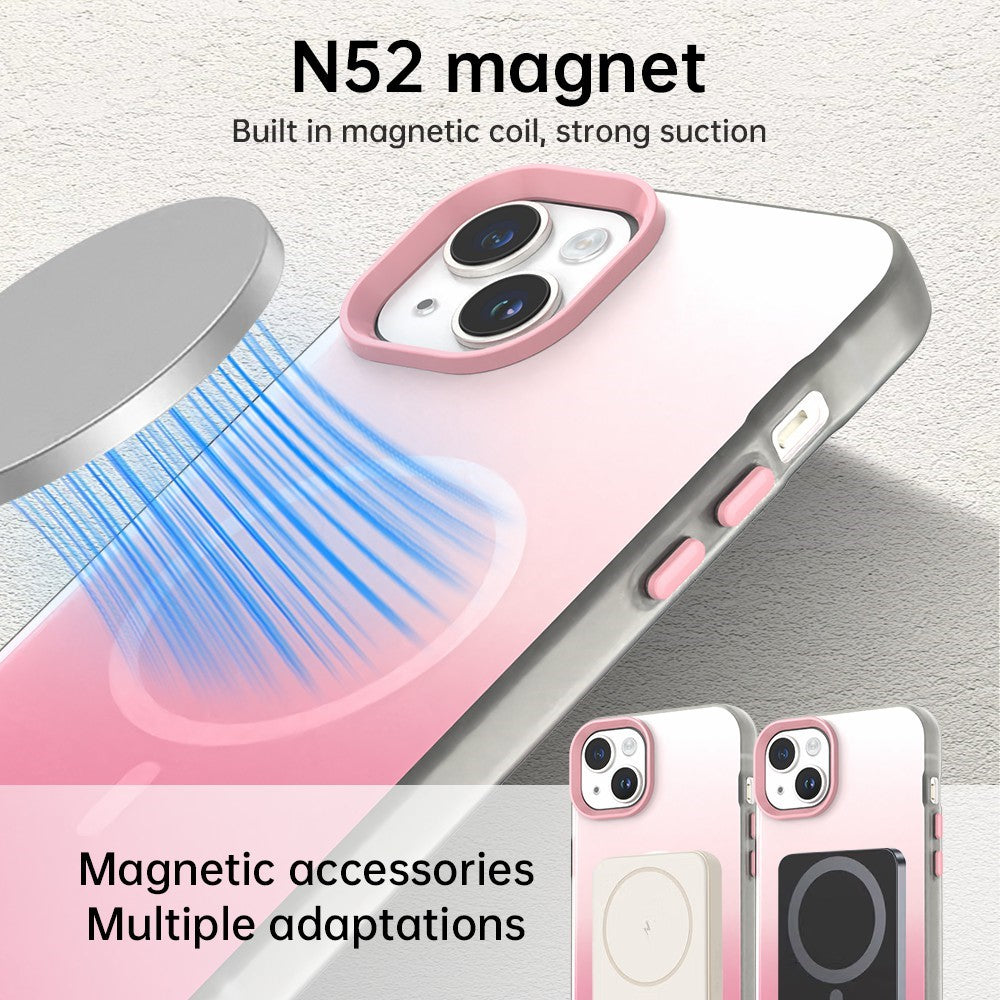 For iPhone 14 Magnetic Case Gradient TPU + PET + PC IMD Shockproof Phone Cover - Green