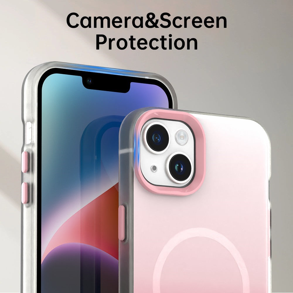 For iPhone 14 Magnetic Case Gradient TPU + PET + PC IMD Shockproof Phone Cover - Green
