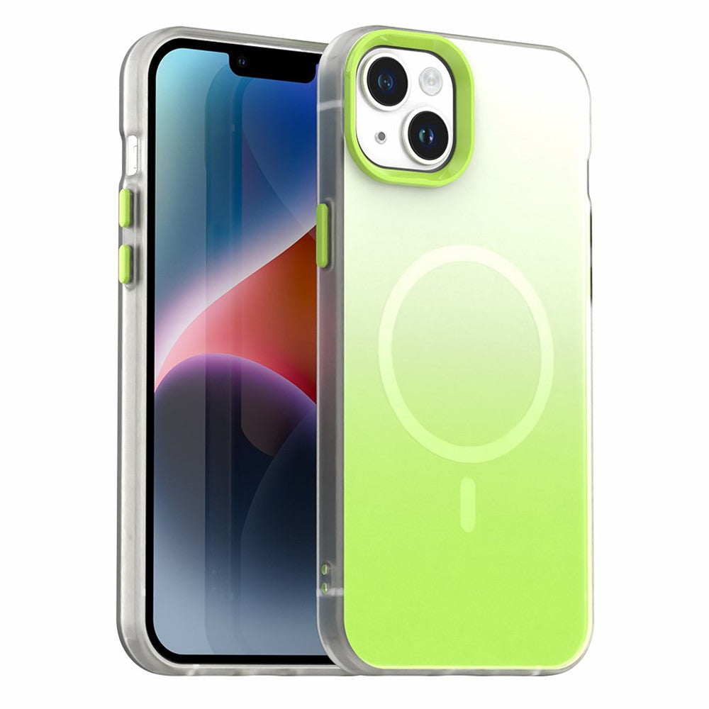 For iPhone 14 Magnetic Case Gradient TPU + PET + PC IMD Shockproof Phone Cover - Green